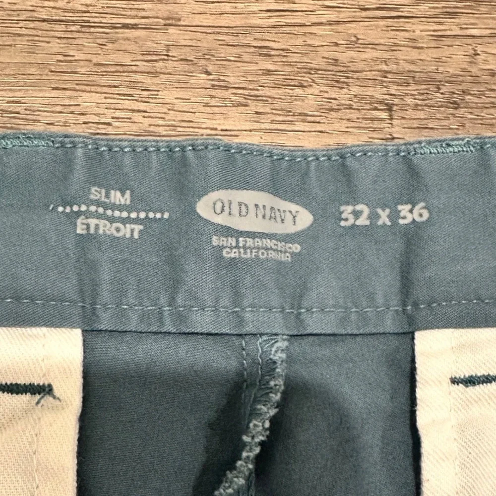 Old Navy Mens Slim Fit Chino Pants 32x36 Slate Blue Green Stretch Twill Trousers - Picture 3 of 9